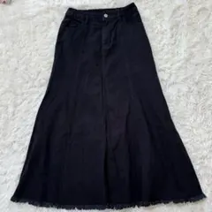 グレイル デニムフレアスカート ブラック M ロング　マキシ丈　フリンジ　着回し