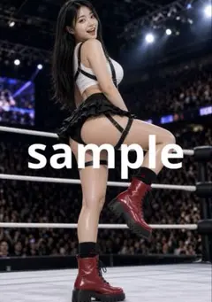AI美女 プロレス　白タンクトップ 黒フリルスカート グラビア写真 No.98