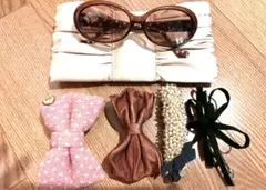 ヴィンテージ　ヘアアクセサリー　バレッタ　リボン　レザー　フランス　パール