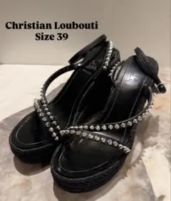 ルブタン スタッズ厚底サンダル ブラック 39