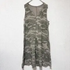 【S】ノースリーブ チュニック タンクトップ 迷彩柄 緑 綿100 デイリー