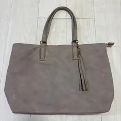 グレー 合成皮革 トートバッグ タッセル付き