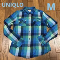 UNIQLO／Authentic Flannel 長袖シャツ ブルー系チェックM