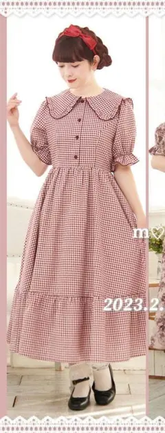 m♡petit フリル襟 半袖ロングワンピース S