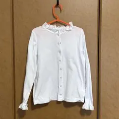 アニエス・ベー　フリル襟 ホワイト長袖シャツ　120