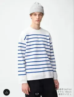 ミラノリブパネルボーダーセーター オフホワイト/青