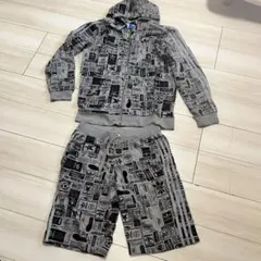 adidas 総柄グレー パーカー ショートパンツセット M