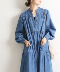 SLOBE IENAヘルシーデニムCAFTAN EXデニムロングワンピース