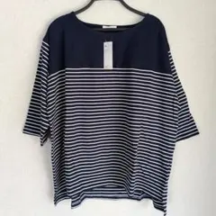 NAVY 5Lサイズ　rejouir　パネルボーダーロンT　コットン100%