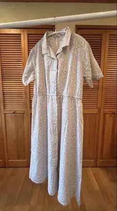 ehkasopo 花柄シャツワンピース 半袖 淡いグレー