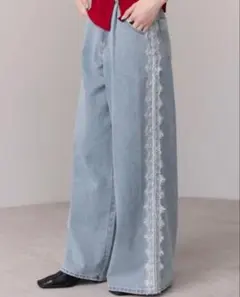 新品 Tip top レースサイドライン ワイドデニムパンツ Mのサムネイル