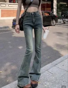 レディース フレアデニムパンツ ハイウエスト