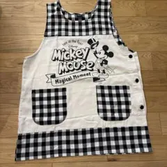 ディズニー ミッキーマウス エプロン ギンガムチェック　サイドボタン付き