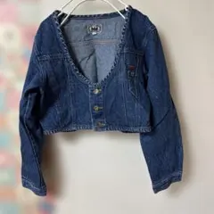 ダークブルー Vネック クロップドデニムジャケット