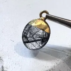 ③ブラックルチルクォーツ チャーム ネックレストップ イヤリング ピアス