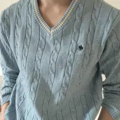 POLO RALPH LAURENのライトブルーのケーブルニットVネックセーター