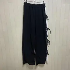 epicks サイドリボンプリーツストレートパンツ ブラック
