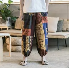 サルエルパンツ フリーサイズ ワイド エスニック メンズ レディース アンクル丈のサムネイル
