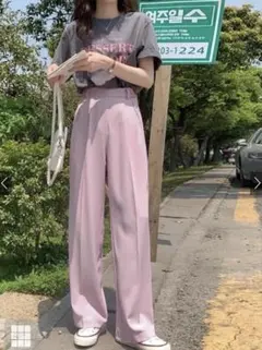 GRL センタープレスストレートパンツ ライトピンク