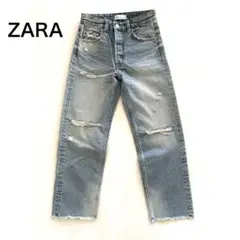 ZARA ザラ ダメージデニム ストレート クロップド カットオフ EUR34