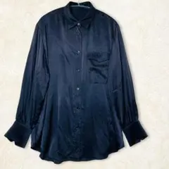 70s ヴィンテージ スキッパーネック 長袖 シャツ ブラウスブラック 