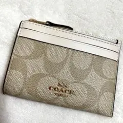 コーチ コインケース 小銭入れ 財布 レザー カード入 ベージュ ホワイト