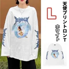 オーバーサイズ ロンＴ 天使プリント ホワイト L 韓国 ストリート