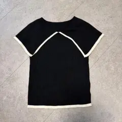 美品★神戸レタス バイカラー ビッグカラー リブニット トップス 黒×白