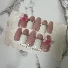 初心者ハンドメイド　ホワイト×ピンク　蝶々　ラメ　ストーン　ネイルチップセット