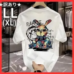 ★訳あり★Tシャツ　白　LL　XL　バックプリント　うさぎ　ストリート　韓国