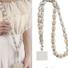 マクラメ　スマホショルダーストラップ　オシャレ　かわいい　花柄　くすみカラー