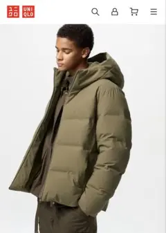 美品！ UNIQLO ユニクロ シームレスダウンパーカ ブラウン カーキ L