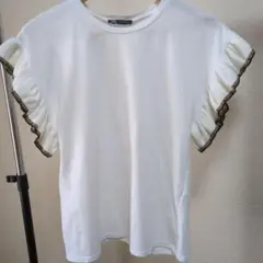 ZARA フリル付きホワイトTシャツ 半袖