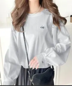 ひんやり接触冷感 前後2way短丈刺繍トップス　ライトグレー L 新品未使用