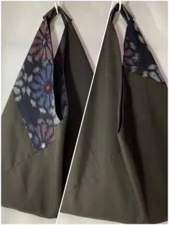 木綿絣着物と男木綿着物2柄合わせリバーシブル三角バッグハンド922