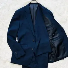 美品 スーツセレクト セットアップ 3ピース スーツ ネイビー ストライプ A6