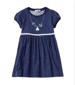 ファミリア　水玉模様 半袖　ワンピース ネイビー