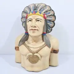 木彫 インディアン 酋長 胸像 置物 オブジェ ヴィンテージ 一本木 30cm