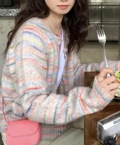 マルチカラー ニットカーディガン 長袖　ヴィンテージ　カラフル