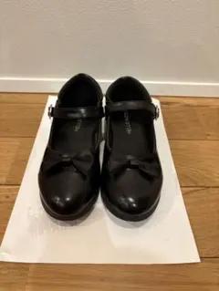 22.5cm フォーマルシューズ 黒 リボン 発表会 卒園式 入学式 卒業式