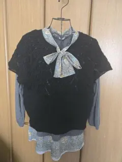 花★花様専用 手編み 黒 ニットベスト