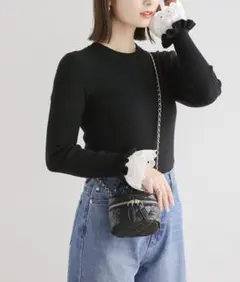 fitmore レースフレアスリーブリブニット　ブラック　フィットモア