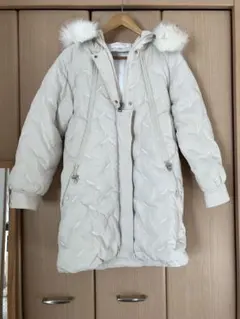 クリーミーホワイト ファー付きロングダウン Lサイズ