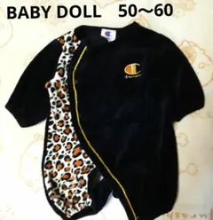 Championチャンピオンヒョウ柄とブラックロンパース　フリース生地50～60