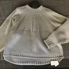 リブ編みボートネックニットセーター グレー