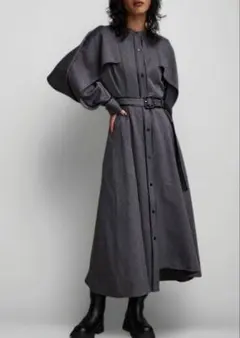 AZUL by moussy ケープスリーブワンピース ヘリンボーン　グレー S