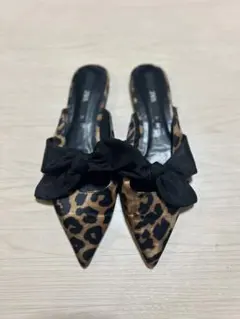 zara 豹柄 リボン ポインテッドトゥ ミュール 37