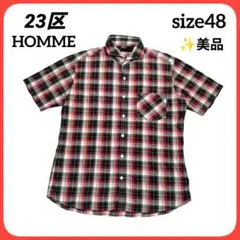 23区HOMME チェック柄ボタンどめ半袖シャツ春夏L美品サラサラのサムネイル