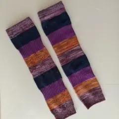 多色使いボーダーデザインのニットレッグウォーマー カラフル 寒さ対策