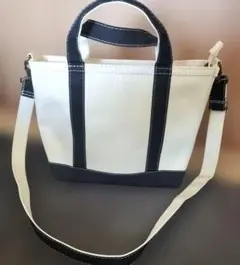 L.L.Bean トートバッグ ホワイト/ネイビー　ショルダーストラップ付き